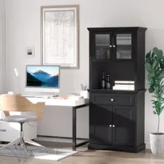 HOMCOM 71" Traditional Freestanding Kitchen Buffet with Hutch, Pantry Cabinet with 4 Doors, 3-Level Adjustable Shelves, and 1 Drawer, Black