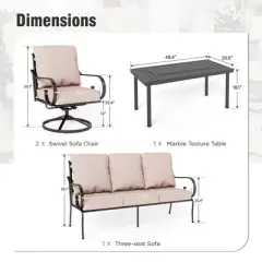 Captiva Designs 4pc extra large metal outdoor patio conversation set with swivel pattern-back chairs and coffee table