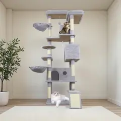 Lirago 69" Light Gray Cat Tower with Large Cat Condo Sisal Scratching Posts Big Hammock Top Platform