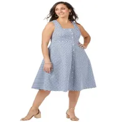 Jessica London Women&rsquo;s Plus Size Button Front Fit and Flare Dress