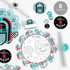 Big Dot of Happiness 50's Sock Hop - 1950s Rock N Roll Happy Birthday Party Supplies Kit - Ready to Party Pack - 8 Guests
