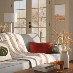 Windowpane Plush with Shearling Reverse Throw Blanket Cream/Orange - Threshold&trade;