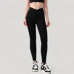 Anna-Kaci Active Women's High Waist Crossover Leggings with V-Waistband and Full-Length Stretch Fit for Active or Casual Wear