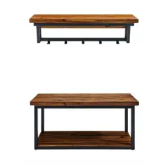 Claremont Rustic Wood Coat Hook and Bench Set Dark Brown - Alaterre Furniture