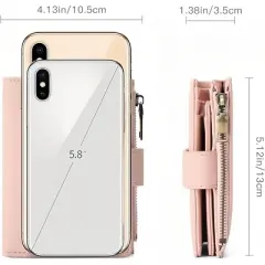 Wikineon Small Wallets for Women Leather RFID Blocking Bifold Zipper Pocket Wallet Card Case Purse with ID Window,Pink