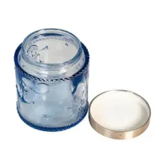 Slickblue Light Blue Pirate Design Glass Canister with Stainless Steel Lid - 16 oz.