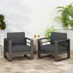 Christopher Knight Home Gabriel Outdoor Aluminum Club Chair with Cushions (Set of 2), Black/Dark Gray