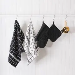 Design Imports  Windowpane Terry Dishcloth Set 6 Piece, 12X12", Black