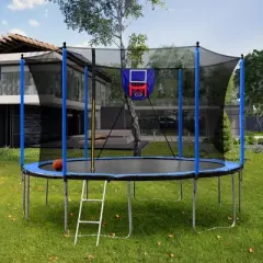 Okak 8/15/16FT Weather-Proof Outdoor Trampolines with Soft Basketball Board, Galvanized Metal Rebounder with Ball and Inflator for Garden, Yard