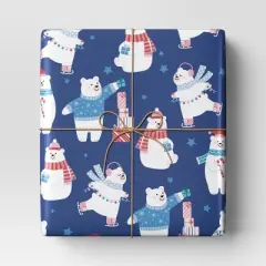 30" 50 sq ft Christmas Roll Wrap Polar Bears on Blue - Wondershop&trade;