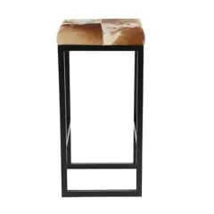 Industrial Cowhide and Metal Bar Height Stool Brown - Olivia & May