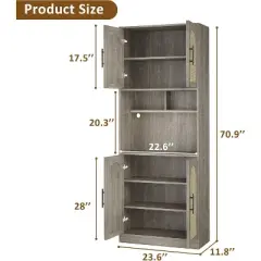 71" Pantry Cabinet, Tall Kitchen Hutch with Led Lights, Freestanding Kitchen Cabinet with Microwave Shelf, for Dining Room, Bathroom, Living Room