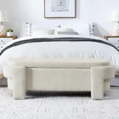 Karen- Large Storage Upholstered Linen Bench With Solid wood legs-Maison Boucle