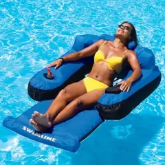 Swimline 55" Inflatable Ultimate Floating 1-Person Swimming Pool Chair Lounger - Blue/Black
