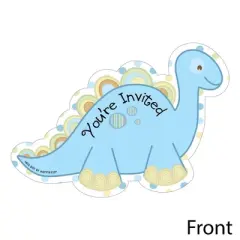 Big Dot of Happiness Baby Boy Dinosaur - Shaped Fill-in Invitations - Baby Shower or Birthday Party Invitation Cards with Envelopes - Set of 12