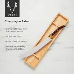 Viski Champagne Saber Champagne Knife Bottle Opener in Wood Box, Entertaining Gifts Wine Saber Sword, Stainless Steel with Wood Handle Set of 1