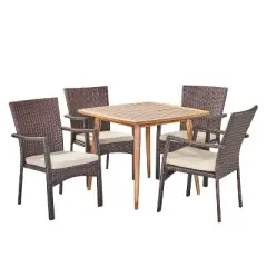 Christopher Knight Home Marias Outdoor Wicker and Acacia Wood 5 Piece Dining Set