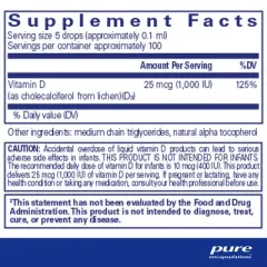 Pure Encapsulations Vitamin D3 (Vegan) Liquid - Hypoallergenic Support for Bone, Breast, Cardiovascular, Colon and Immune Health* - 0.3 fl. oz.