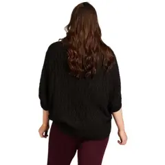 Women's Plus Size Textured Knit Poncho - black | AVENUE