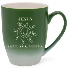 100 North Nautical Praying Hands 10 Ounce Green and White Two Toned Ombre, Comfortably Fits Your Hands, Ceramic Tea Coffee Cup Mug, Jesus Take The