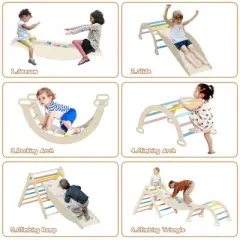 5 in 1 Pikler Triangle Set, Baby Climbing Toy Indoor Playground, Montessori Learning Toy with Arch, Ramp, and Climbing Triangle