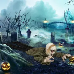 Tangkula Halloween Skeleton Groundbreaker Decoration Sound-Actived Halloween Party Decoration with with Light Up Eyes and Creepy Sound