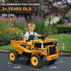12V Kids Ride On Dump Truck with Remote Control,Ride On Car Toy with Spring Suspension,Music,LED Lights,Yellow