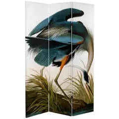 6" Double Sided Audubon Heron and Flamingo Canvas Room Divider - Oriental Furniture