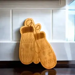 Slickblue Winter Mittens Wood Board 15.75"x10.75" - Festive Serving Tray with Polka Dots, Trees, & Snowflakes