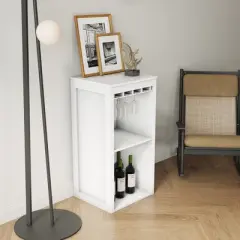 Gulches Brown Walnut Modular Wine Bar Cabinet with Hutch Buffet Storage for Dining Room, Multi Room Versatility