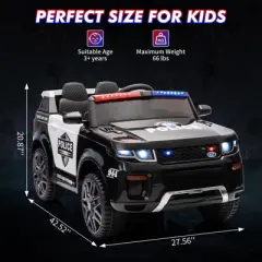 Electric Police Car for Kids,12V 4.5AH Battery Powered Kids Ride on Toy with Remote Control, Flashing Lights and Music