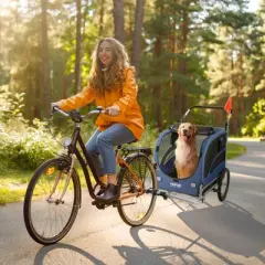 VEVOR Dog Bike Trailer, Supports up to 100 lbs, 2-in-1 Pet Stroller Cart Bicycle Carrier, Easy Folding Cart Frame with Quick Release Wheels