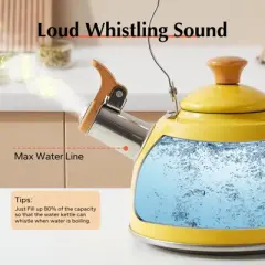 Itopfox Tea Kettle with Cool Touch Ergonomic Handle, Stainless Steel Stovetop Teapot Whistling Kettle for Tea Coffee, Hot Beverages, 1.6 Quart Yellow