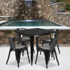 Flash Furniture Commercial Grade 31.5" Square Metal Indoor-Outdoor Table Set with 4 Arm Chairs