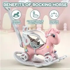 Lirago Pink Unicorn Rocking Horse Stroller 4-in-1 Ride On Toy with Push Handle Balance Bike and Board Gift for 1-3 Year Old Baby