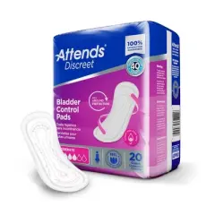 Attends Discreet Female Incontinent Pad Breathable 10.5" L ADPMOD, Moderate, 20 Ct
