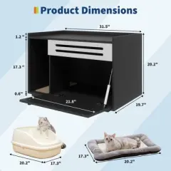 Cat Litter Box Enclosure, Hidden Litter Box Furniture, Dog Proof Hideaway Kitty Flip-down Opening Litter Box Cabinet, Indoor Wooden Cat Washroom