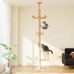 Heynemo Floor to Ceiling Cat Tree Tower with Acrylic Capsule, Adjustable Height, Sisal Scratching Posts, Multi-Level Design, Space-Saving Vertical
