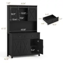 67.7"H Pantry Storage Cabinet with Sliding Barn Doors & Adjustable Shelf, Sideboard Buffet Cabinet