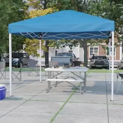 Flash Furniture 10'x10' Pop Up Event Canopy Tent with Carry Bag and Folding Bench Set - Portable Tailgate, Camping, Event Set