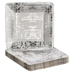 Silver Spoons Elegant Disposable Square Plates for Party, Heavy Duty Disposable Dinner Set, (18 PC) Arctic