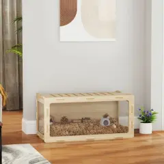 PawHut Hamster Cage, Small Animal Cage with Easy View Acrylic Panels, Air Vents & Openable Roof for Dwarf, Gerbil, Guinea Pig, 39" x 20" x 18.5", Oak