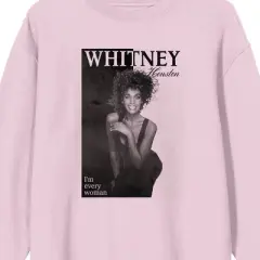 Whitney Houston Grayscale Photo Crew Neck Long Sleeve Cradle Pink Unisex Adult Sweatshirt