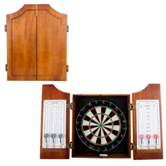 Trademark Games Ultralight Pro-Style Dart Board and Darts in Beveled Wood Dart Cabinet