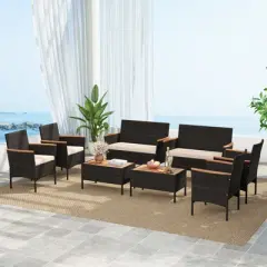 Tangkula 8 Piece Outdoor Patio Rattan Furniture Set Rattan Conversation Set w/ Chairs & Loveseat