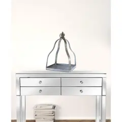 HomeRoots Set of Two Gray Distressed Galvanized Metal Tabletop Lantern Candle Holders