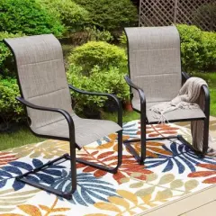 Metal Patio Dining Set with 60"x37" Table with Umbrella Hole & 6 Sling Motion Chairs - Captiva Designs