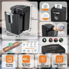 Bonsaii Heavy Duty 20-Sheet Paper Shredder, 40 Min Run Time, Anti-Jam, P-4 Security, Shreds CD/Credit Cards/Staples, 7 Gal Pullout Bin