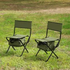 Sevobal Outdoor Portable Chairs 2 piece Gray Folding Chair with Storage Bag for Indoor Outdoor Camping Picnics Fishing, Green, 19.3"*15.35"*30.5"