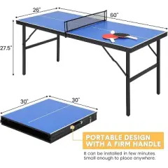 Acekool Portable Table Tennis Game Set with Demountable Nylon Net, 2 Paddles & 3 Balls, Waterproof Aluminum Ping Pong Table, Blue